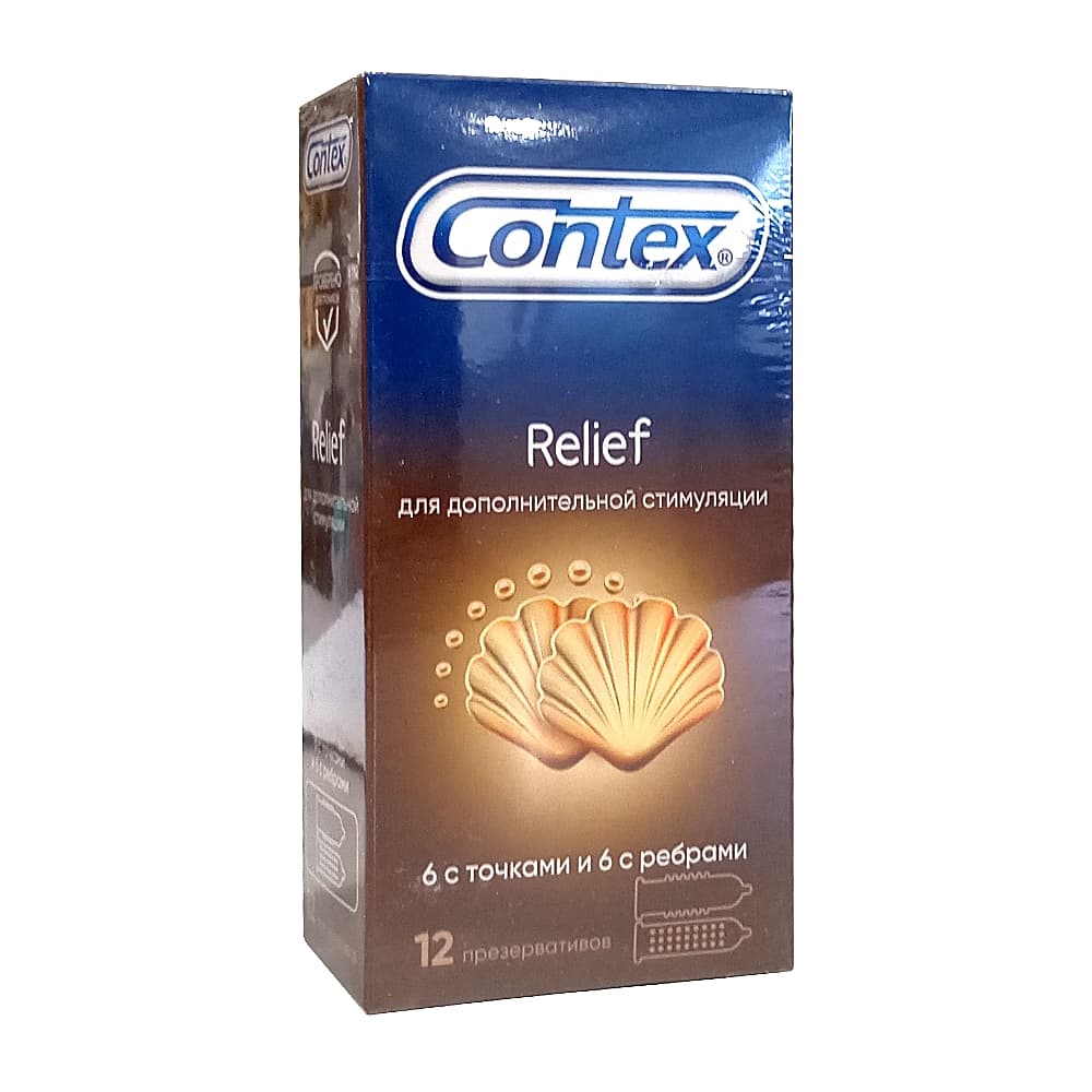 CONTEX Relief рельефные презервативы с ребрами и точками для дополнительной стимуляции, №12