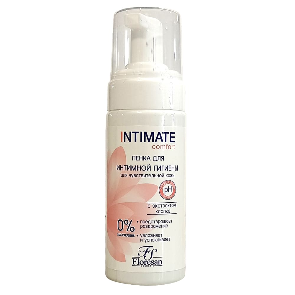 FLORESAN Intimate интимная пенка для чувствительной кожи с экстрактом хлопка, 150 мл