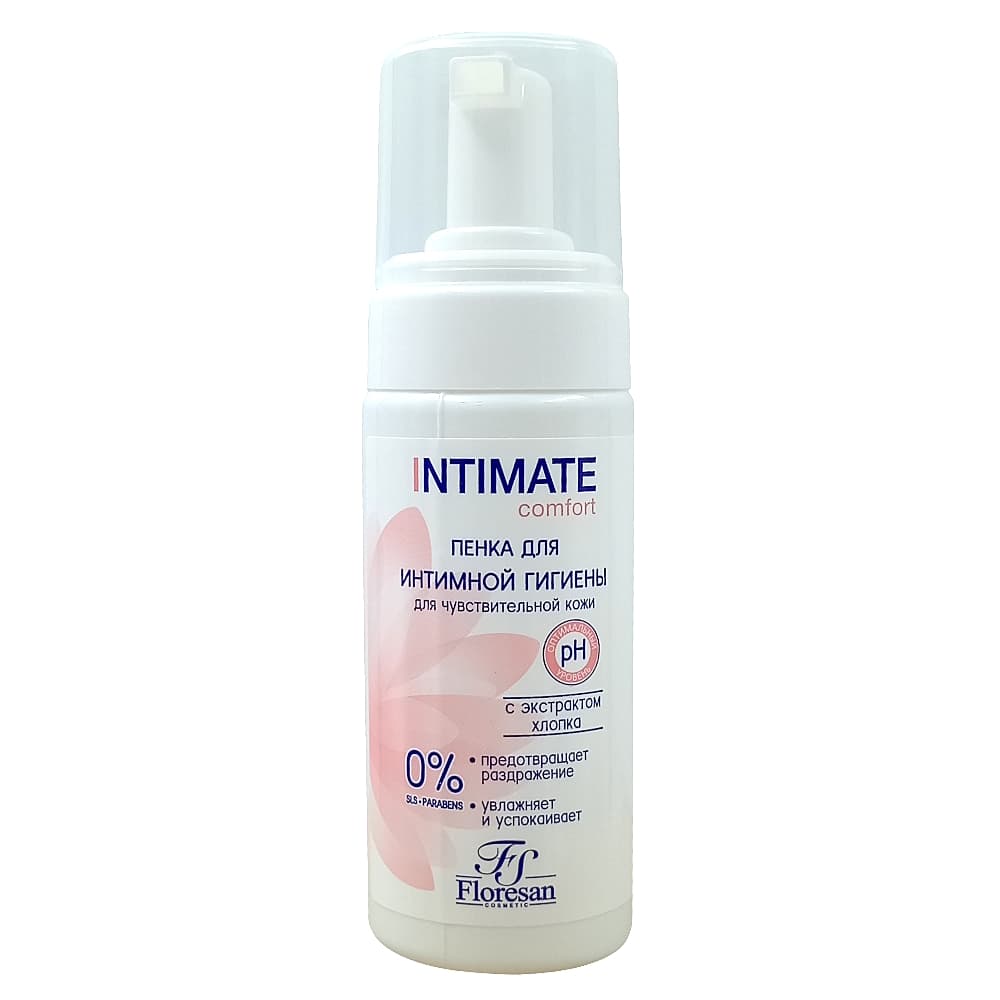 FLORESAN Intimate интимная пенка для чувствительной кожи с экстрактом хлопка, 150 мл