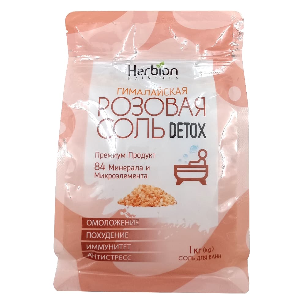 HERBION Detox гималайская розовая соль для ванн, 1 кг.