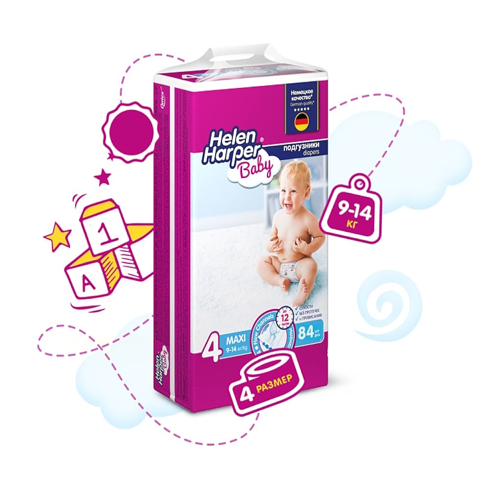 Helen Harper Baby подгузники 4 Maxi на 9-14 кг, 84 шт.