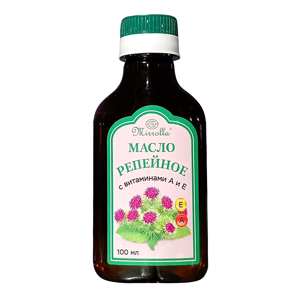 MIRROLLA репейное масло с витаминами А и Е, 100 мл.