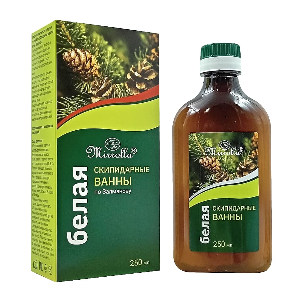 MIRROLLA скипидарная эмульсия для ванн, белая, 250 мл.