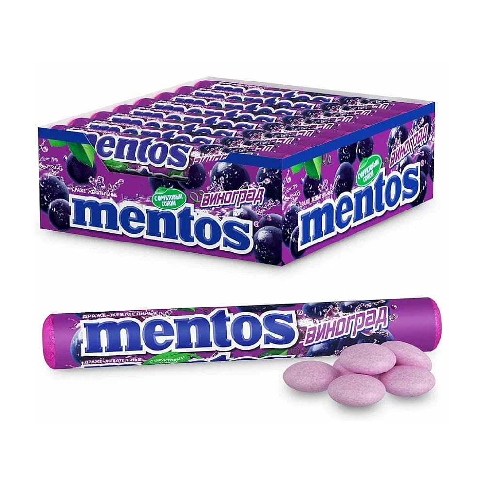 Mentos жевательное драже со вкусом винограда, 37,5гр