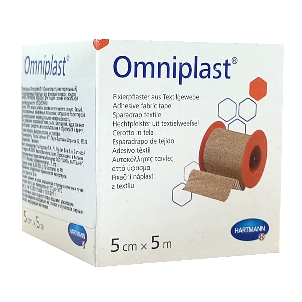 Omniplast Пластырь из текстильной ткани, 5см х 5м, 1 шт.