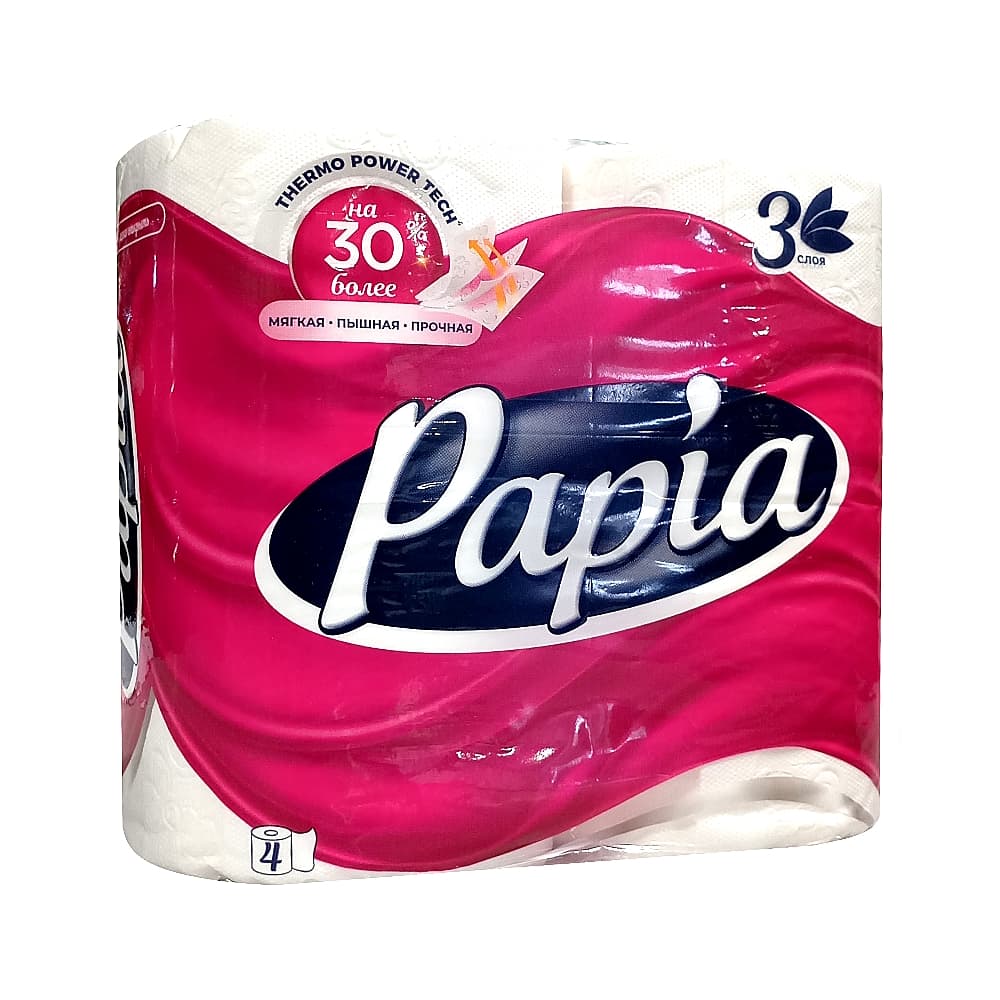 Papia туалетная бумага белая, 3-х слойная, 4рулона.