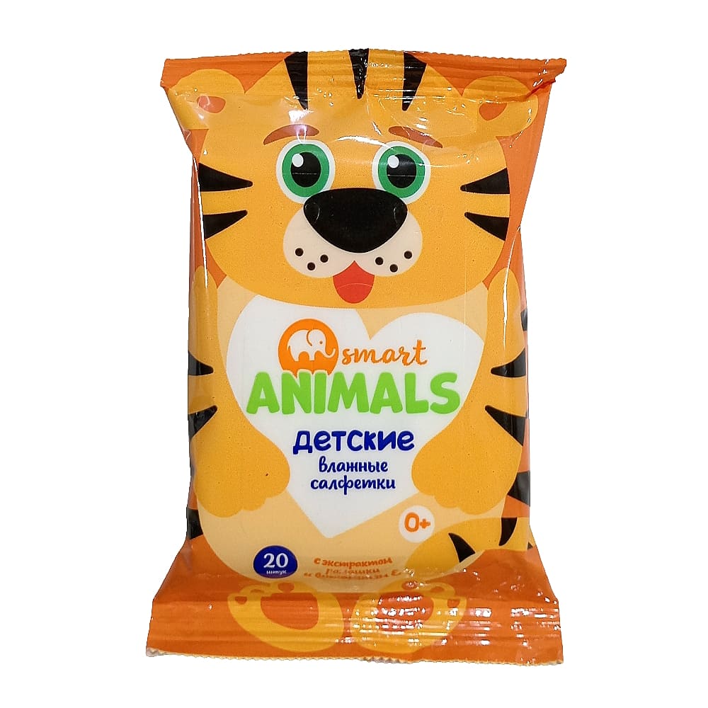 SMART Animals влажные салфетки с ромашкой для детей 0+, мягкие 20шт