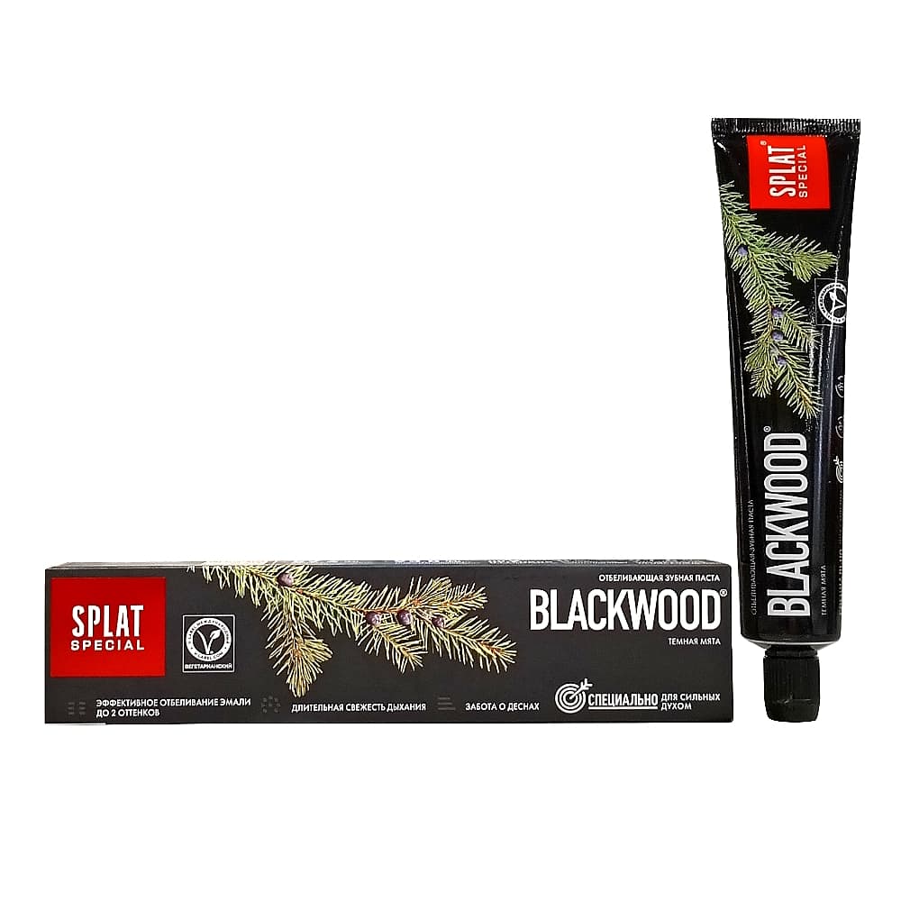 SPLAT Special Blackwood, зубная паста чёрная, без фтора, с древесным углем, 75 мл