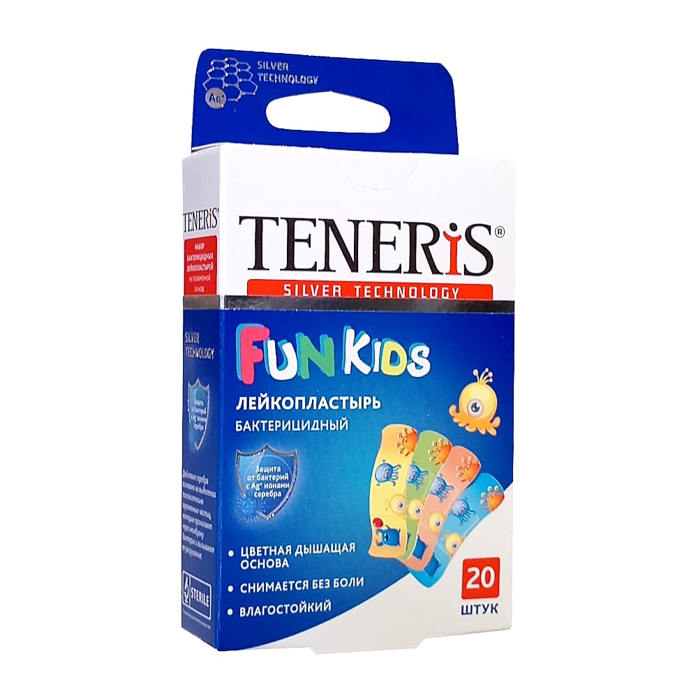 TENERIS Kids бактерицидный лейкопластырь с ионами серебра на полимерной основе, №20