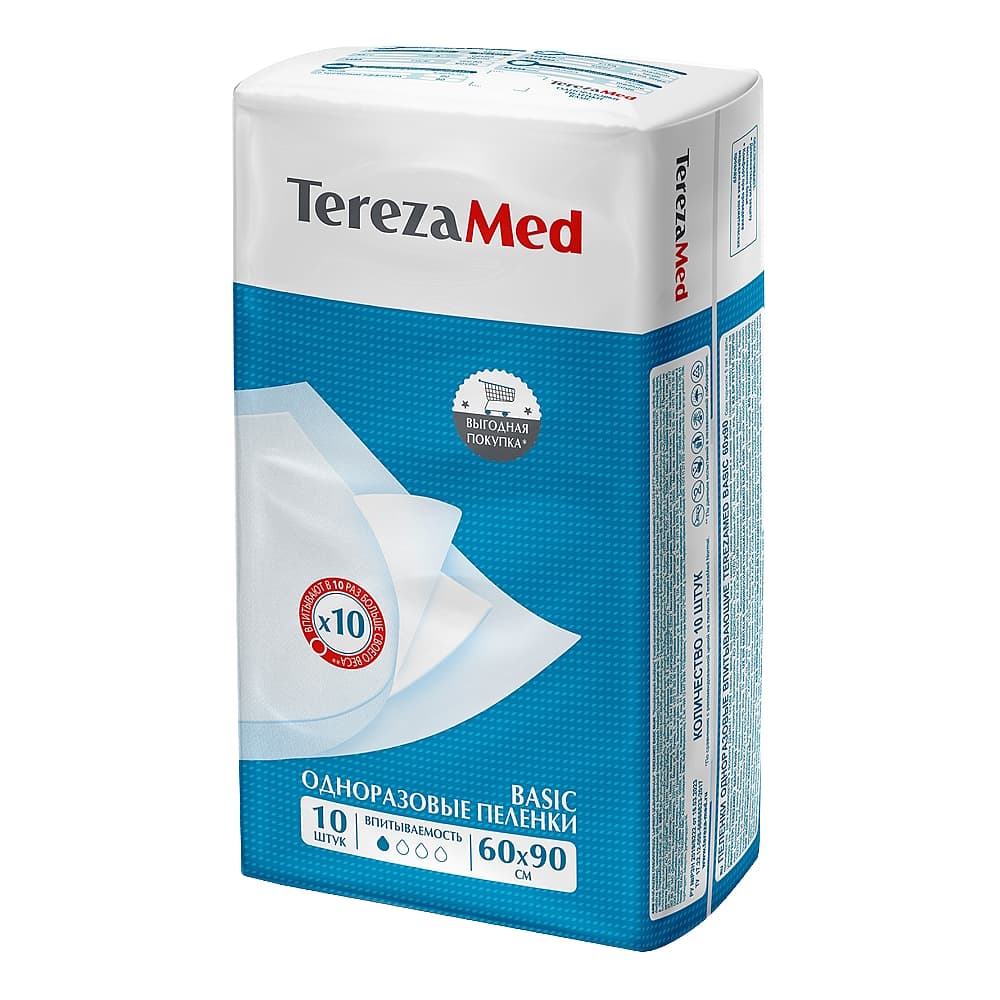 Tereza Med Basic Пеленки одноразовые, впитывающие 60х90, 10 шт.