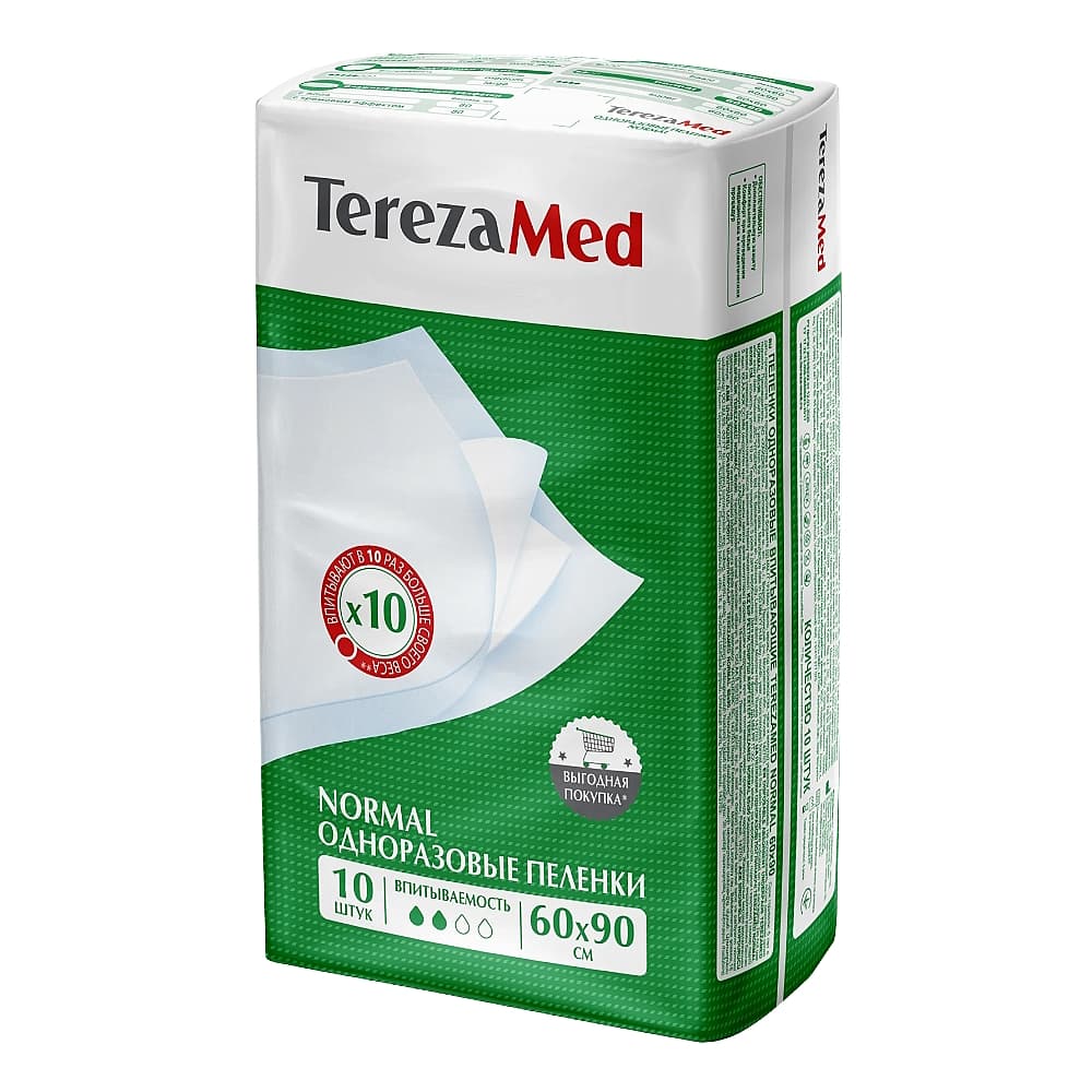Tereza Med Normal Пеленки одноразовые, впитывающие 60х90, 10 шт.