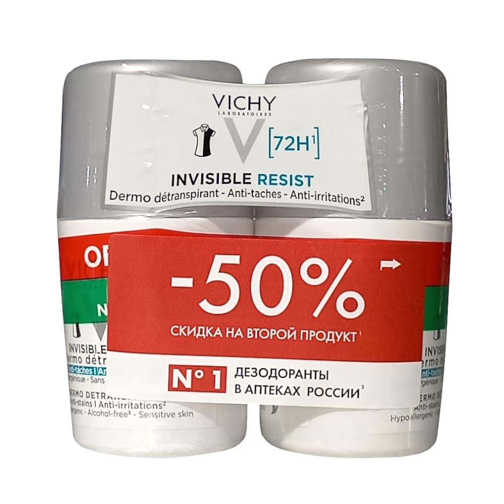 VICHY Invisible Дезодорант-антиперспирант 72 ч, 2 х 50 мл