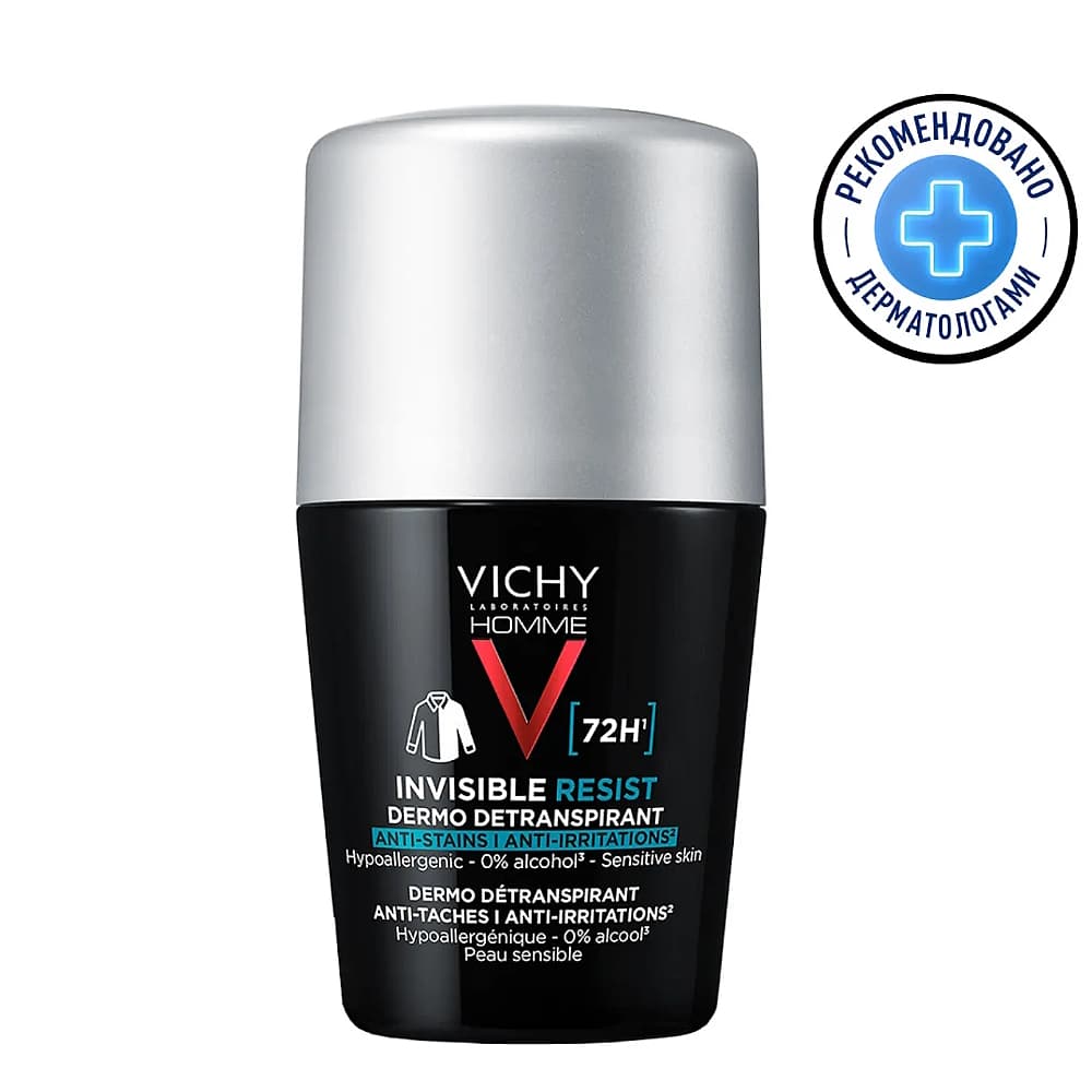 VICHY шариковый дезодорант-антиперспирант для мужчин против пятен, защита 48 часов, 50мл