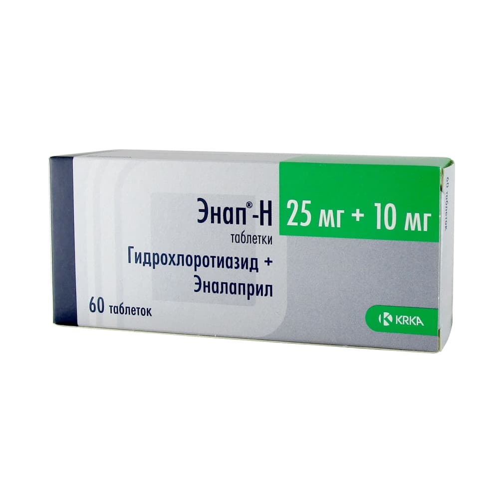 Энап-Н таблетки 25 мг + 10 мг, 60 шт.