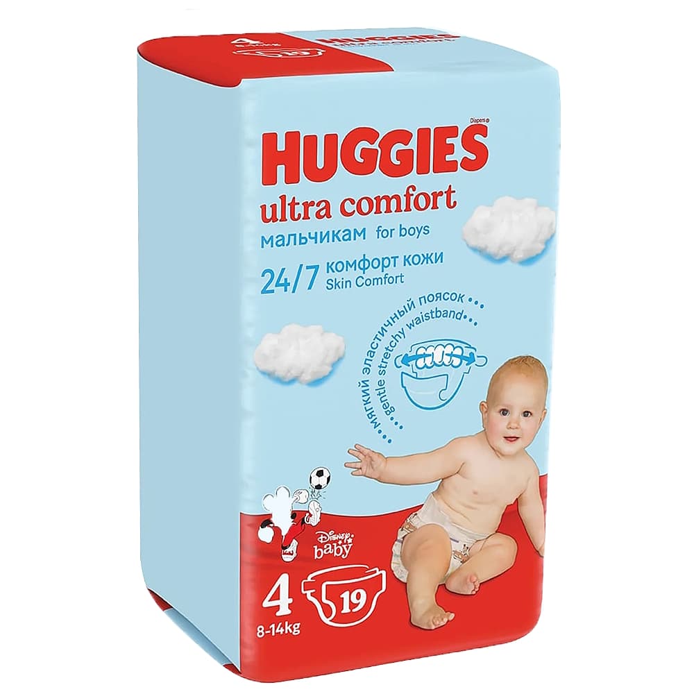 Huggies Ultra Comfort подгузники для мальчиков 4/8-14 кг, 19 штук