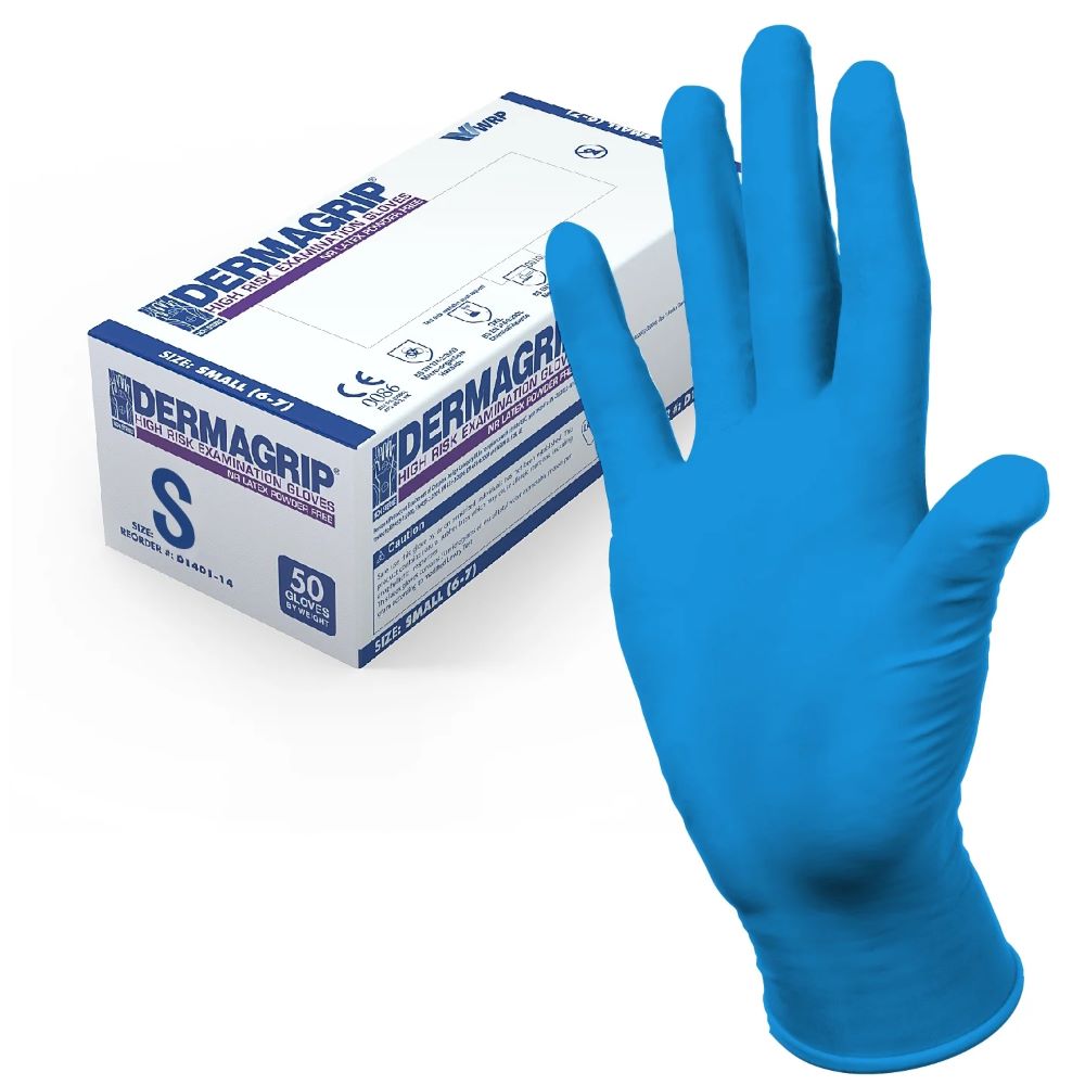 Перчатки Dermagrip High Risk смотровые нестерильные неопудренные S, 1 пара