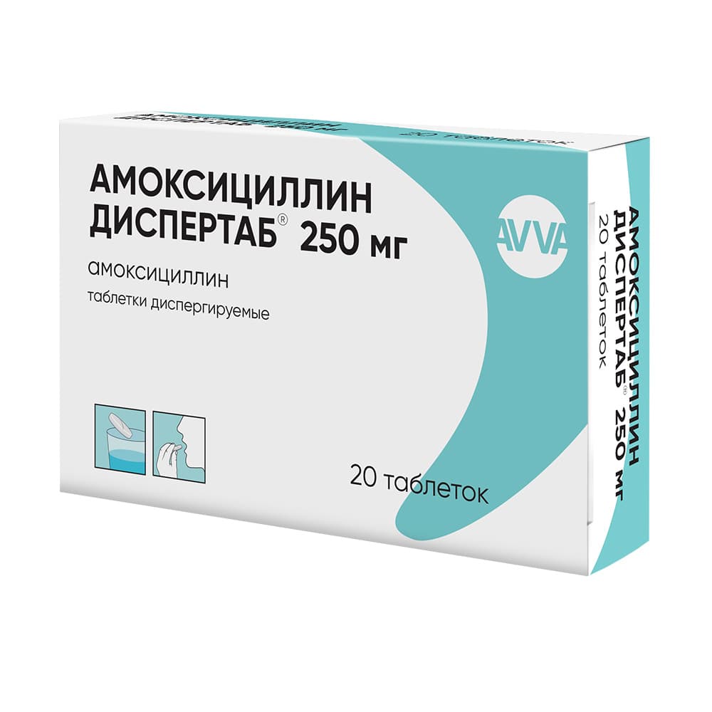 Амоксициллин таблетки 250 мг, 20 шт.