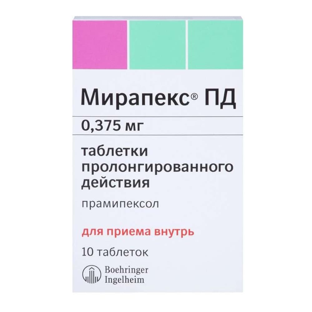 Мирапекс ПД таблетки 0,375 мг, 10 шт