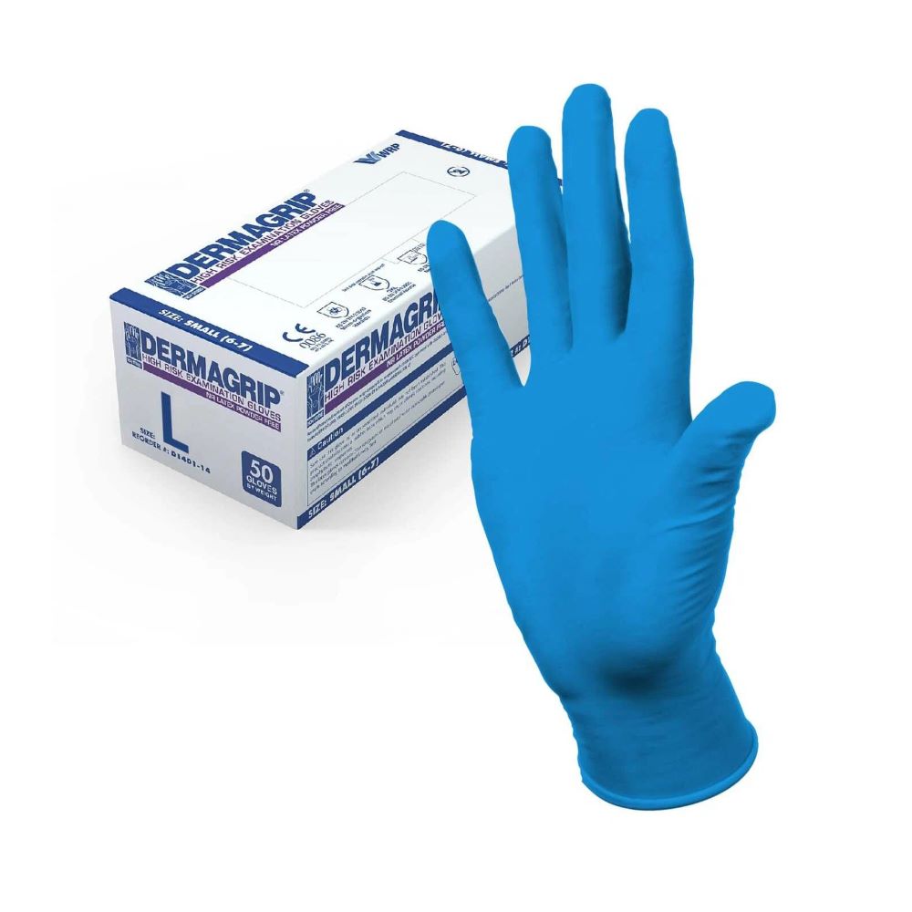 Перчатки Dermagrip High Risk смотровые нестерильные неопудренные L, 1 пара