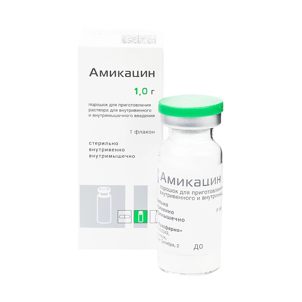 Амикацин, 1 г, порошок для приготовления раствора для внутривенного и внутримышечного введения 1шт