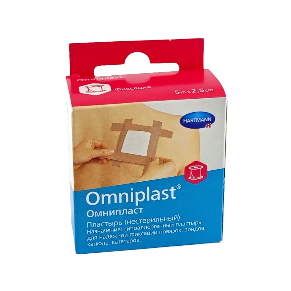 Omniplast Пластырь из текстильной ткани, телесный, 2,5см х 5м, 1 шт.