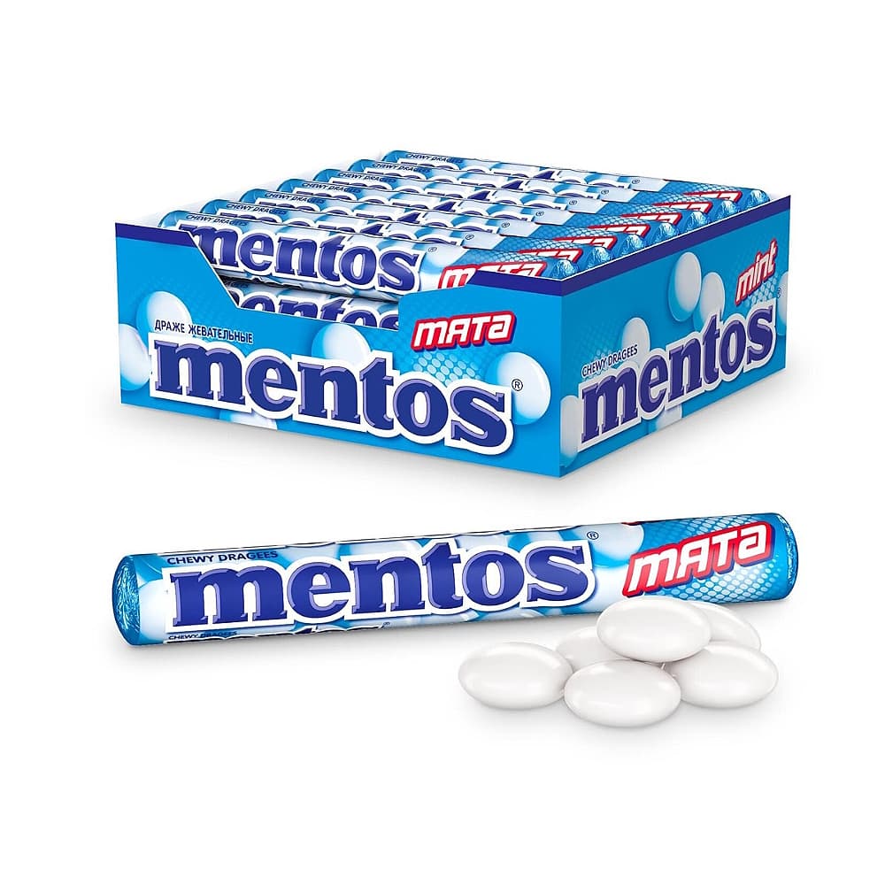 Mentos жевательные конфеты, мятные, 37 гр