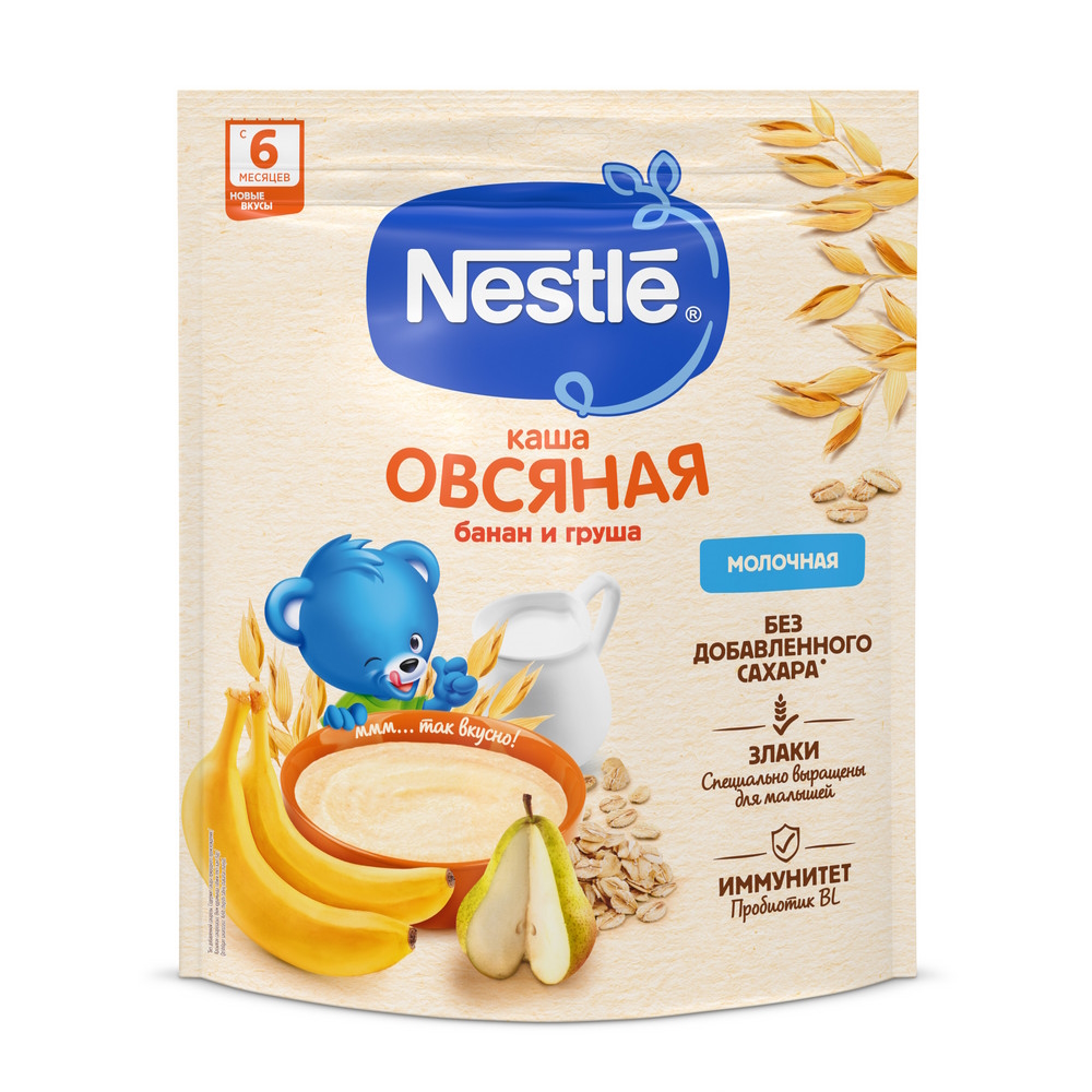 Nestle молочная овсяная каша с грушей и бананом, с 6-ти месяцев, 220 гр.