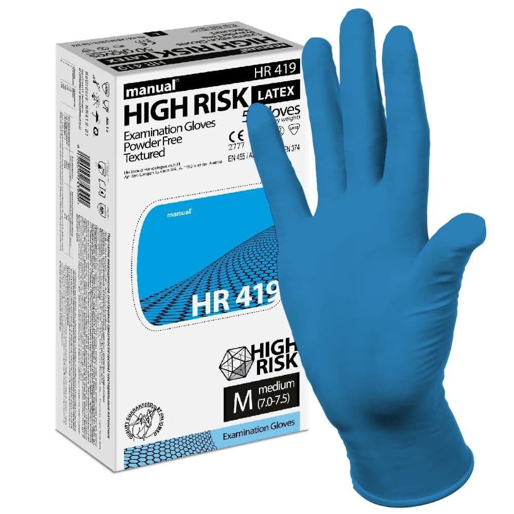 Перчатки Manual High Risk HR 419 смотровые нестерильные латексные М , 1 пара.