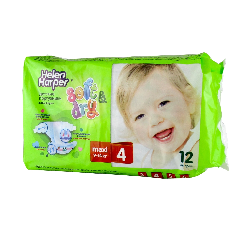 Helen Harper Soft & Dry Подгузники детские 4 Maxi 9-14 кг, 12 шт.
