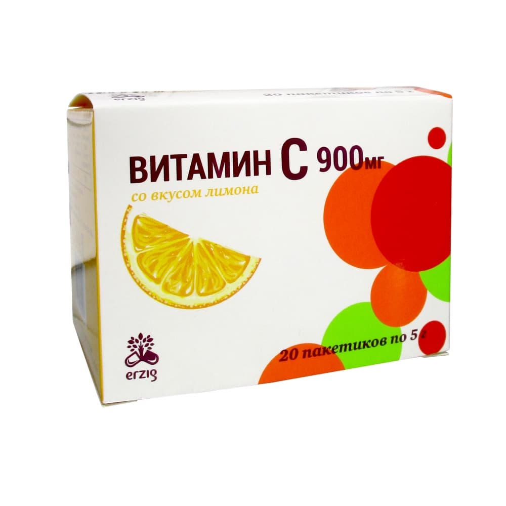 Витамин С 900 мг со вкусом лимона, 20 пакетиков по 5 гр