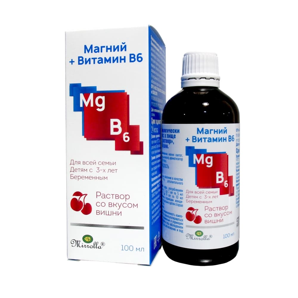 Магний + витамин В6 раствор для приема внутрь со вкусом вишни, 100 мл