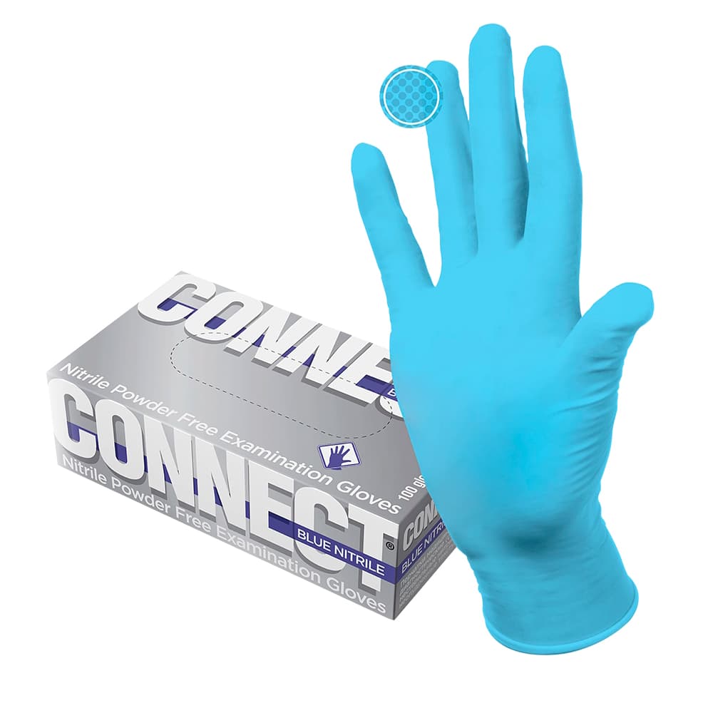 Перчатки Connect Blue Nitrile смотровые нитриловые, неопудренные M, 1 пара.