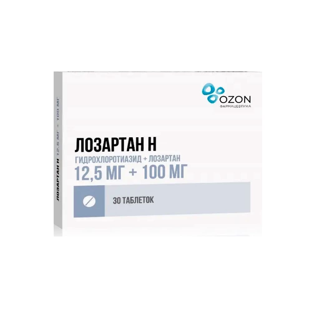 Лозартан-Н таблетки  12,5 мг + 100 мг, 30 шт