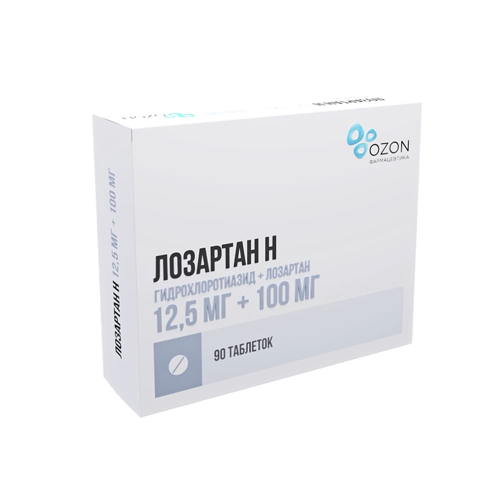 Лозартан Н таблетки п.о. 12,5 мг+100 мг, 90 шт