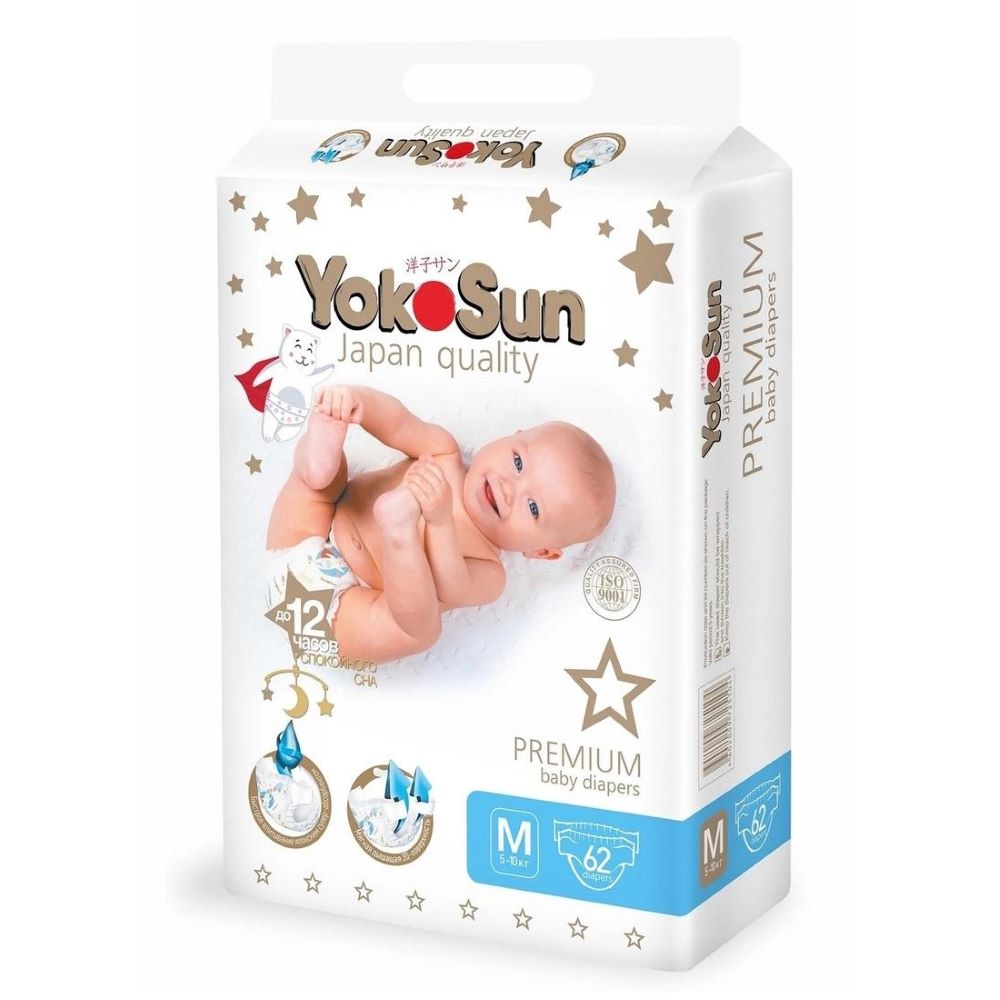 YokoSun Premium Подгузники детские M (5-10кг), 62 шт