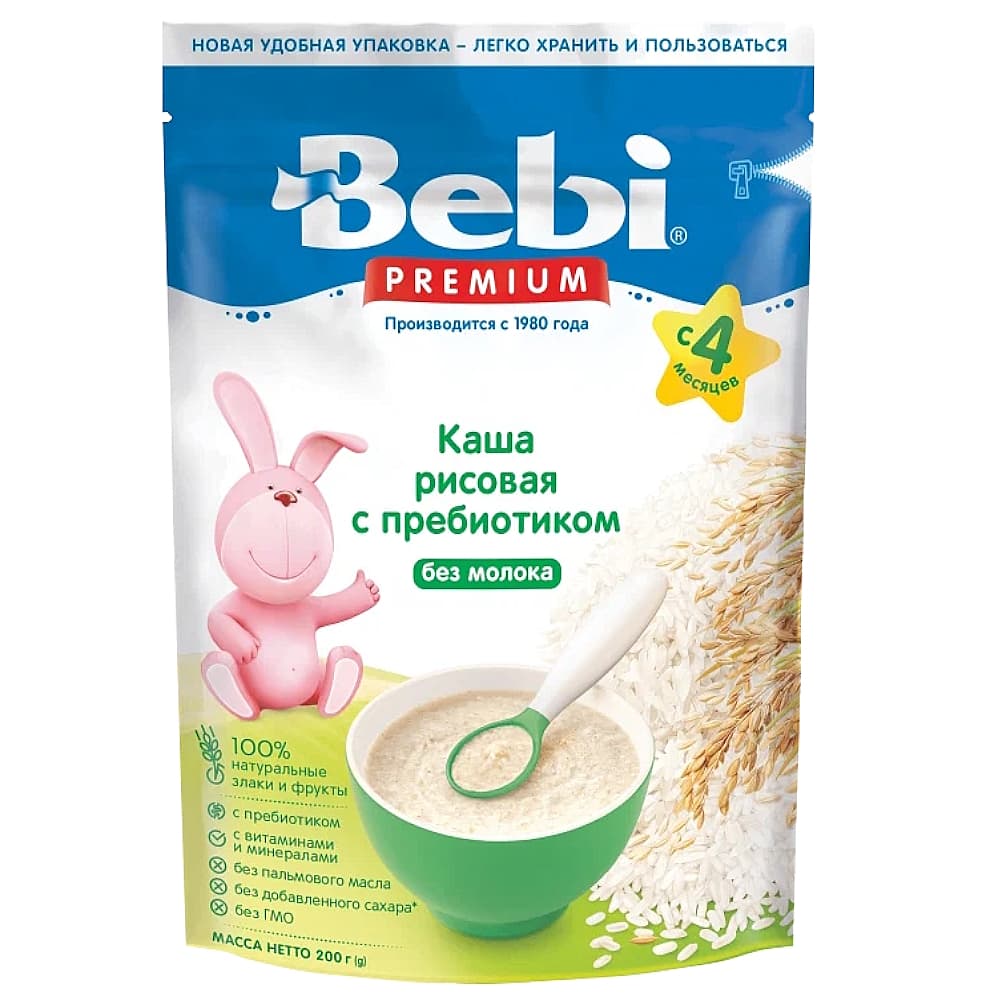 Bebi premium каша безмолочная рисовая, с 4 месяцев, 200г