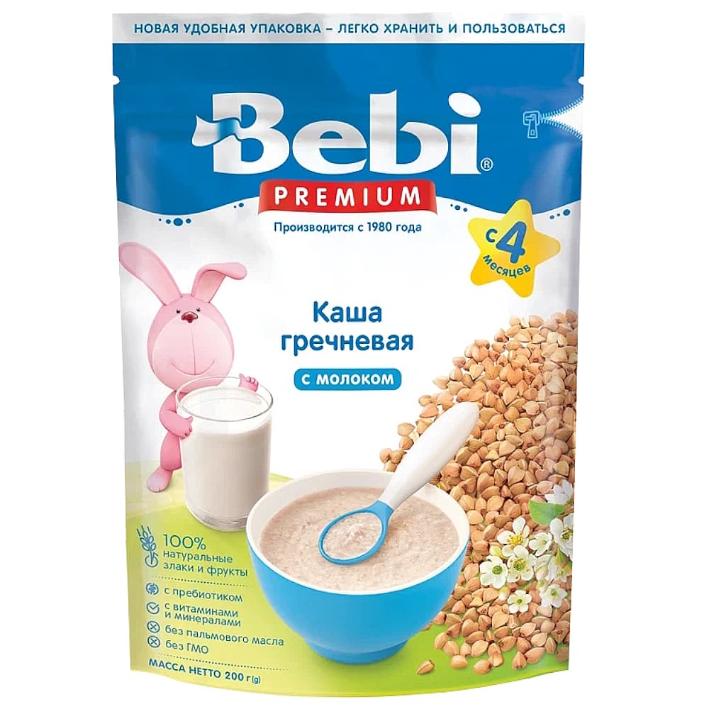 Bebi premium каша молочная гречневая, с 4 месяцев, 200г