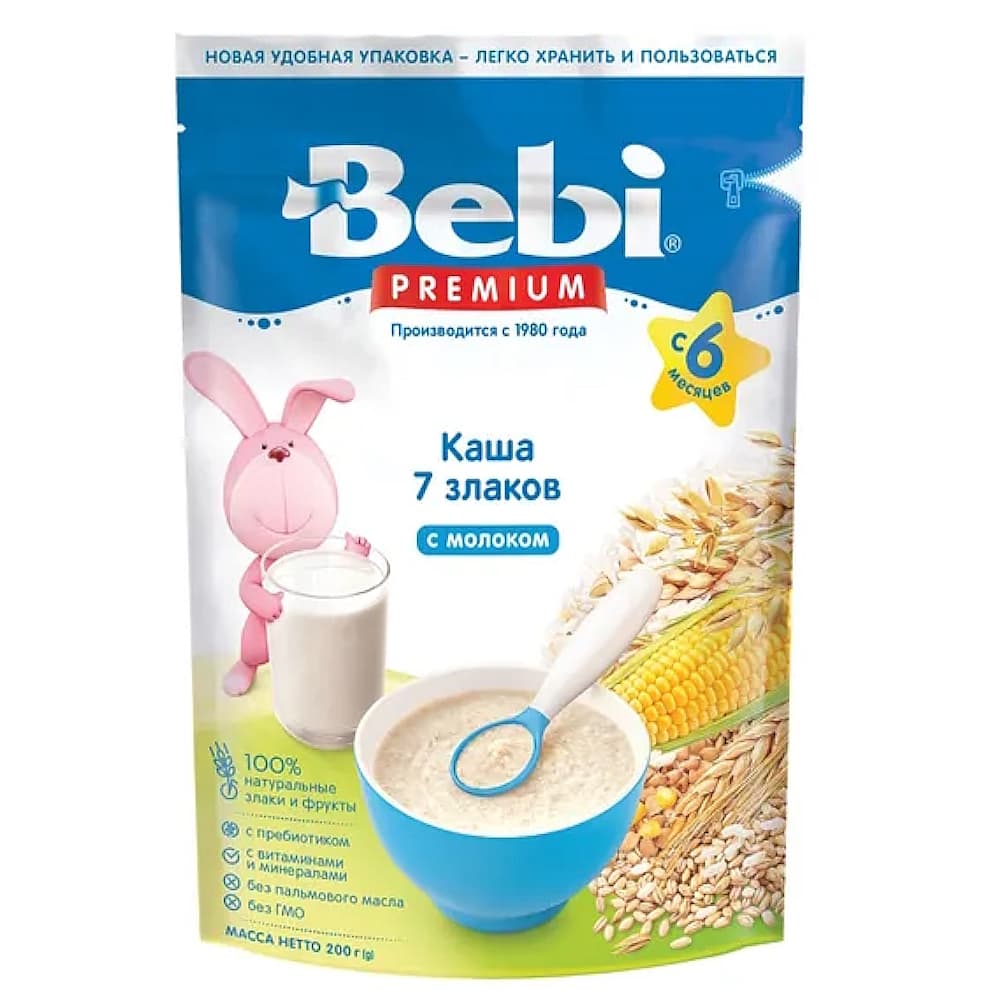 Bebi premium каша молочная 7 злаков, с 6 месяцев, 200г