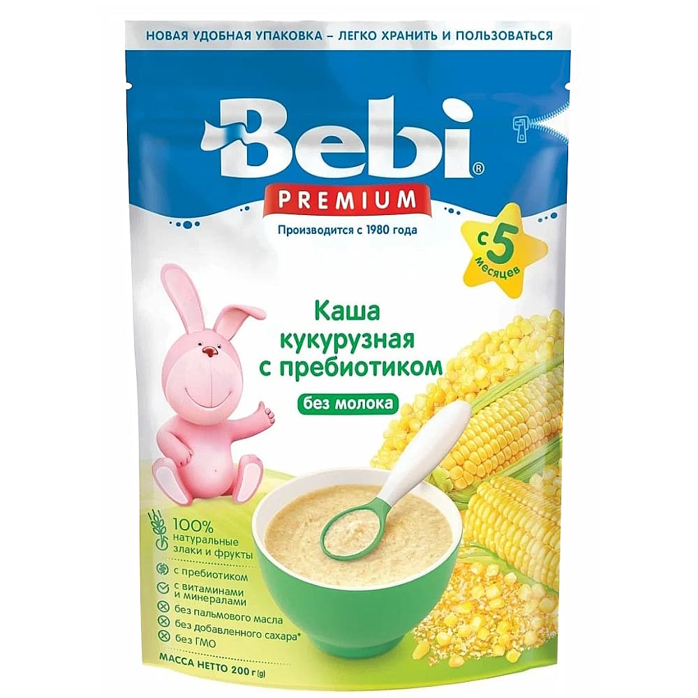 Bebi premium каша безмолочная кукурузная с пребиотиком, с 5 месяцев, 200г