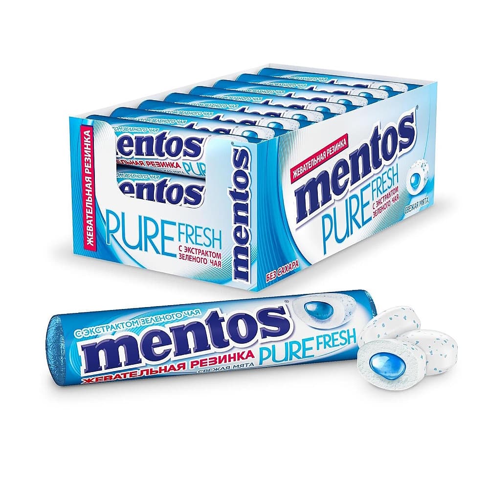 Mentos Pure Fresh жевательная резинка (свежая мята), 15,5 гр