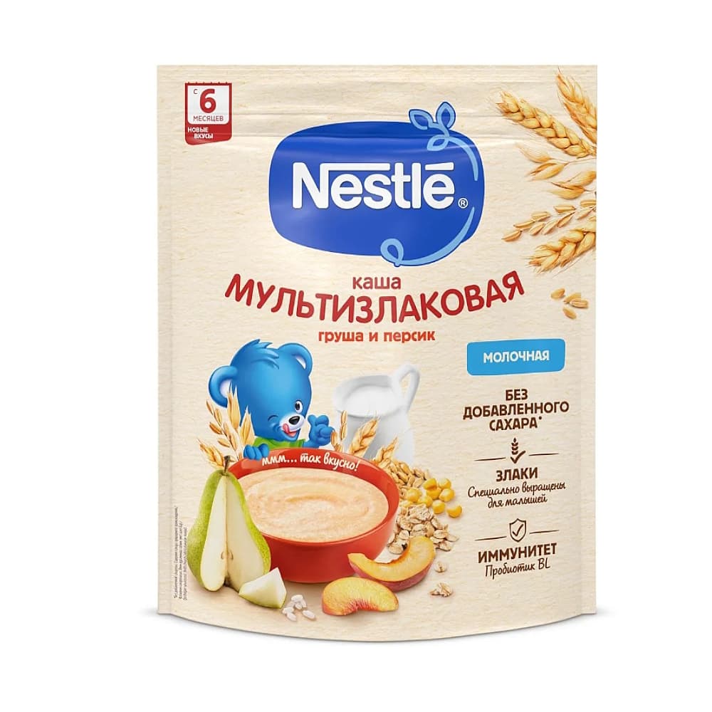 Nestle каша молочная, мультизлаковая с грушой и персиком, с 8-ми месяцев, 200 гр