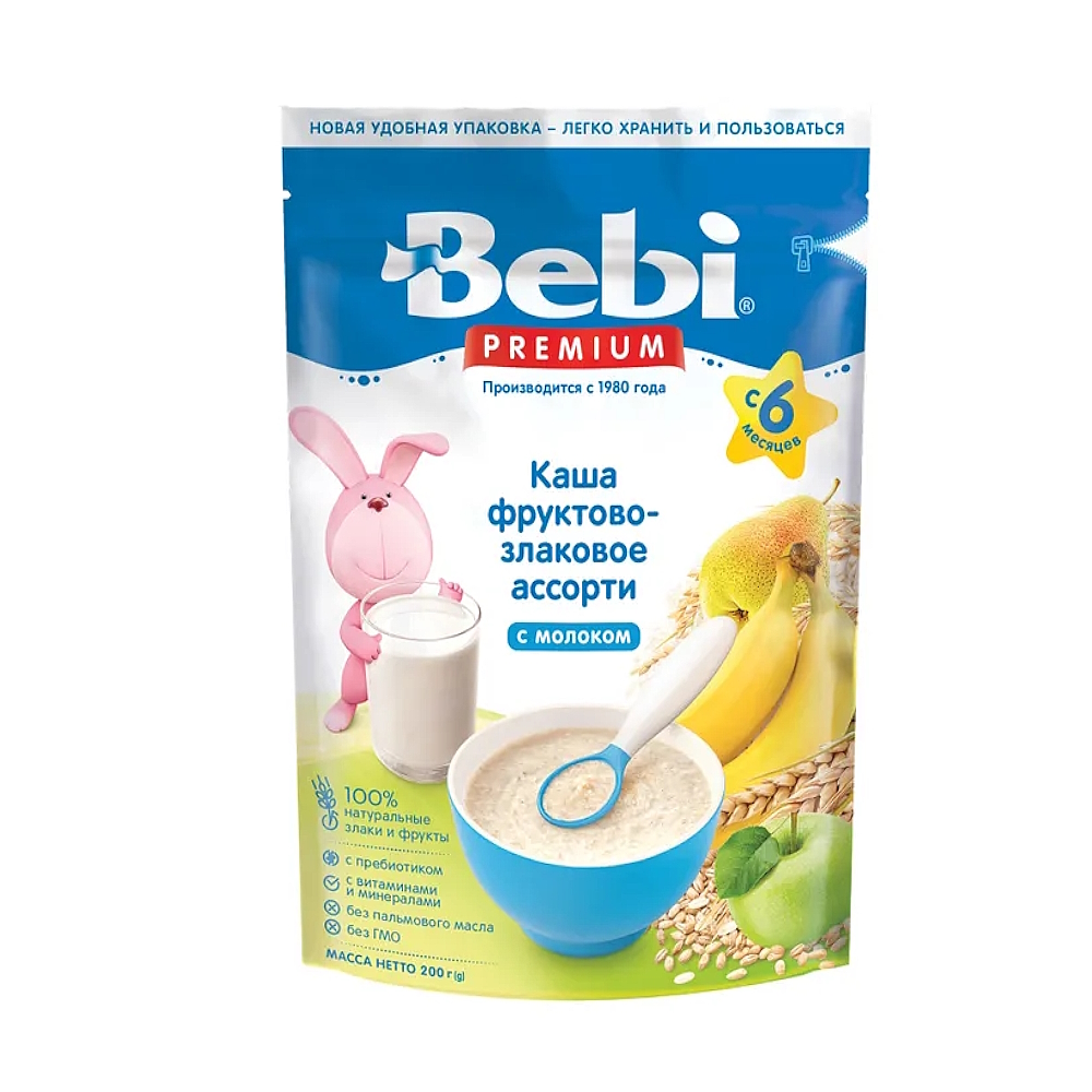 Bebi Premium каша молочная, фруктово-злаковое ассорти, с 6-ти месяцев, 200 гр