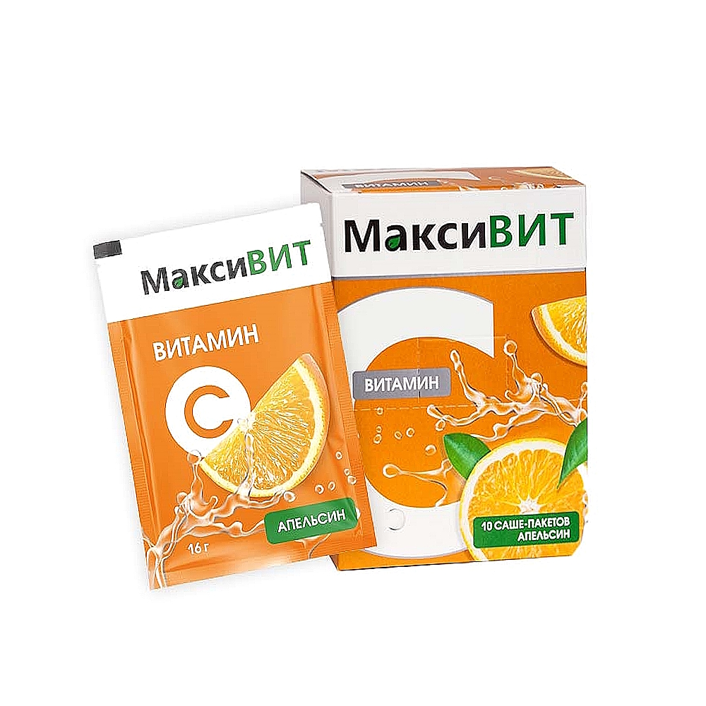 МаксиВит порошок с витамином С 16 гр. со вкусом апельсина, №10