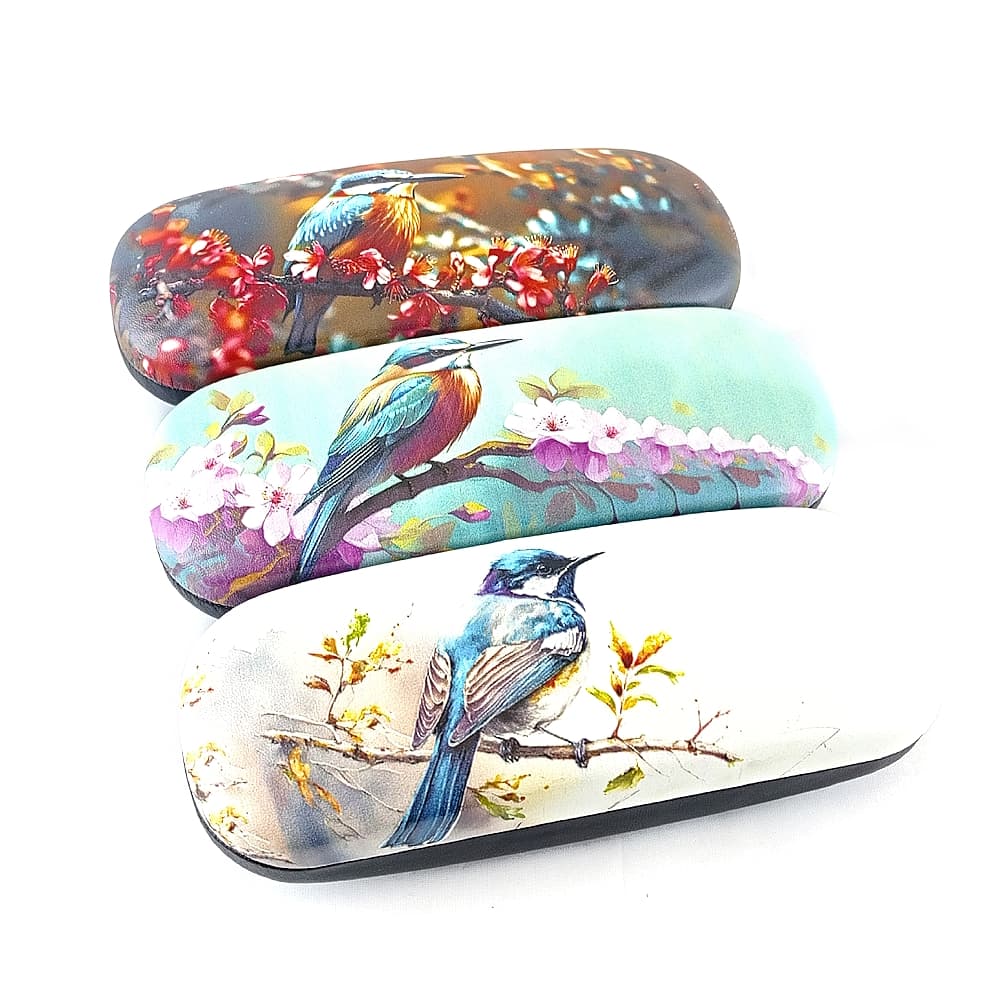 Футляр для очков хлопушка, зеленый с птичками /2019-А1