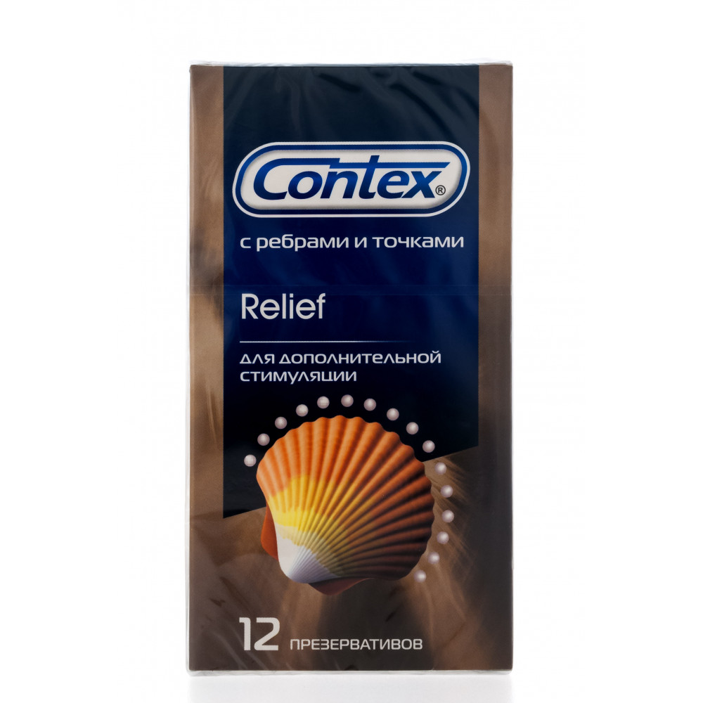 CONTEX Relief рельефные презервативы с ребрами и точками для дополнительной стимуляции, №12