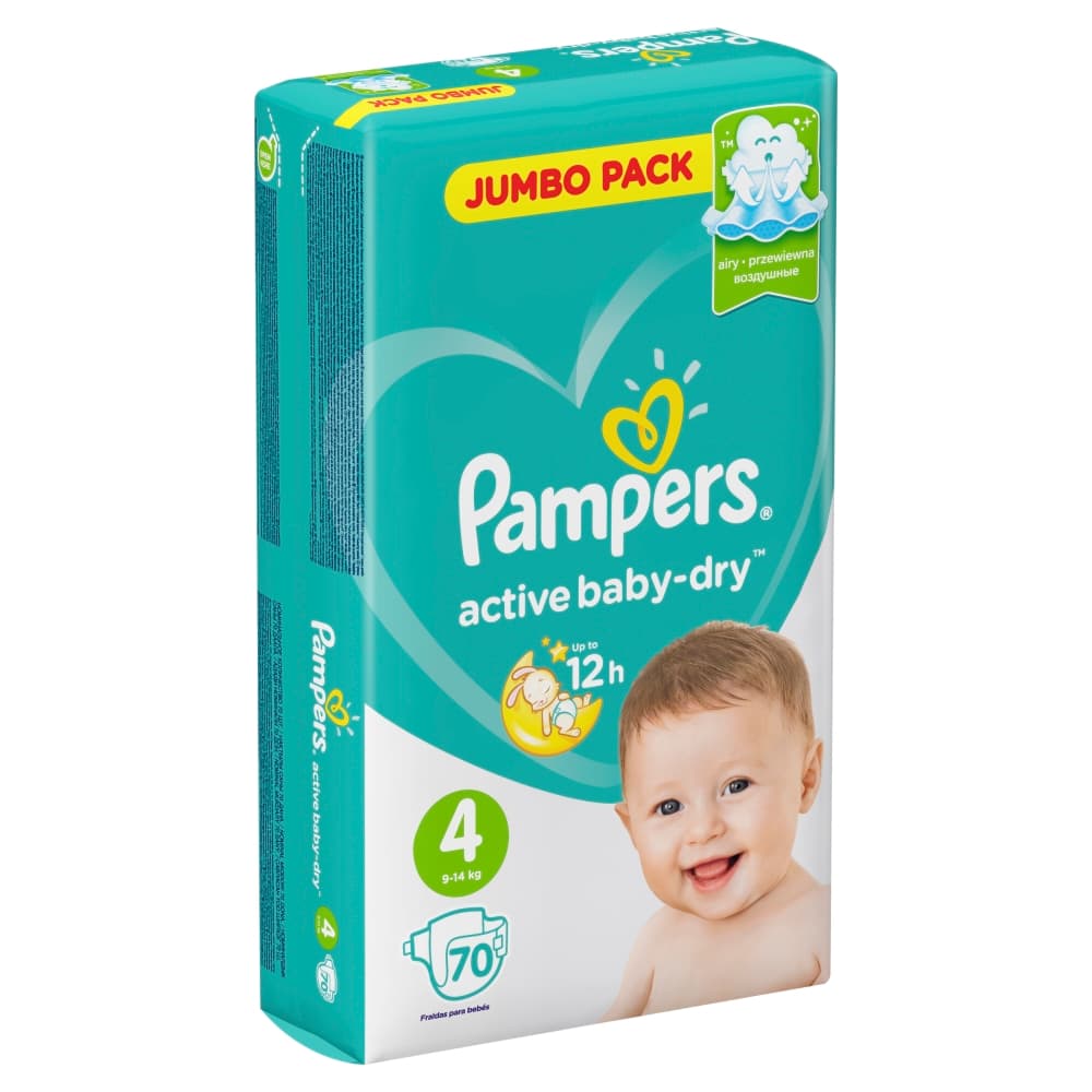 Pampers Active Baby-Dry Maxi 4 подгузники 9-14кг, 70шт.