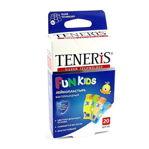TENERIS Kids бактерицидный лейкопластырь с ионами серебра на полимерной основе, №20