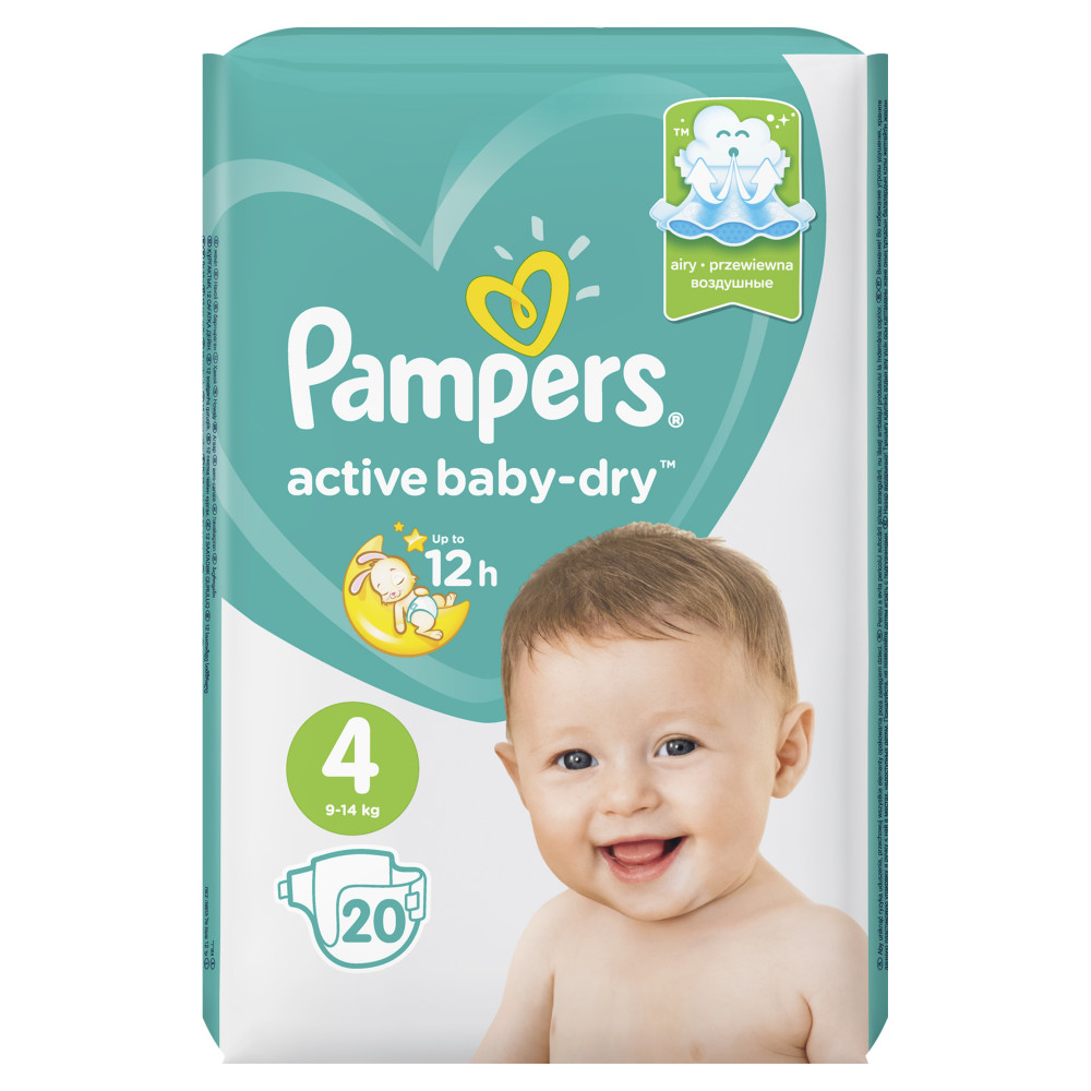Pampers Active Baby-Dry 4 подгузники 9-14 кг, 20 шт.