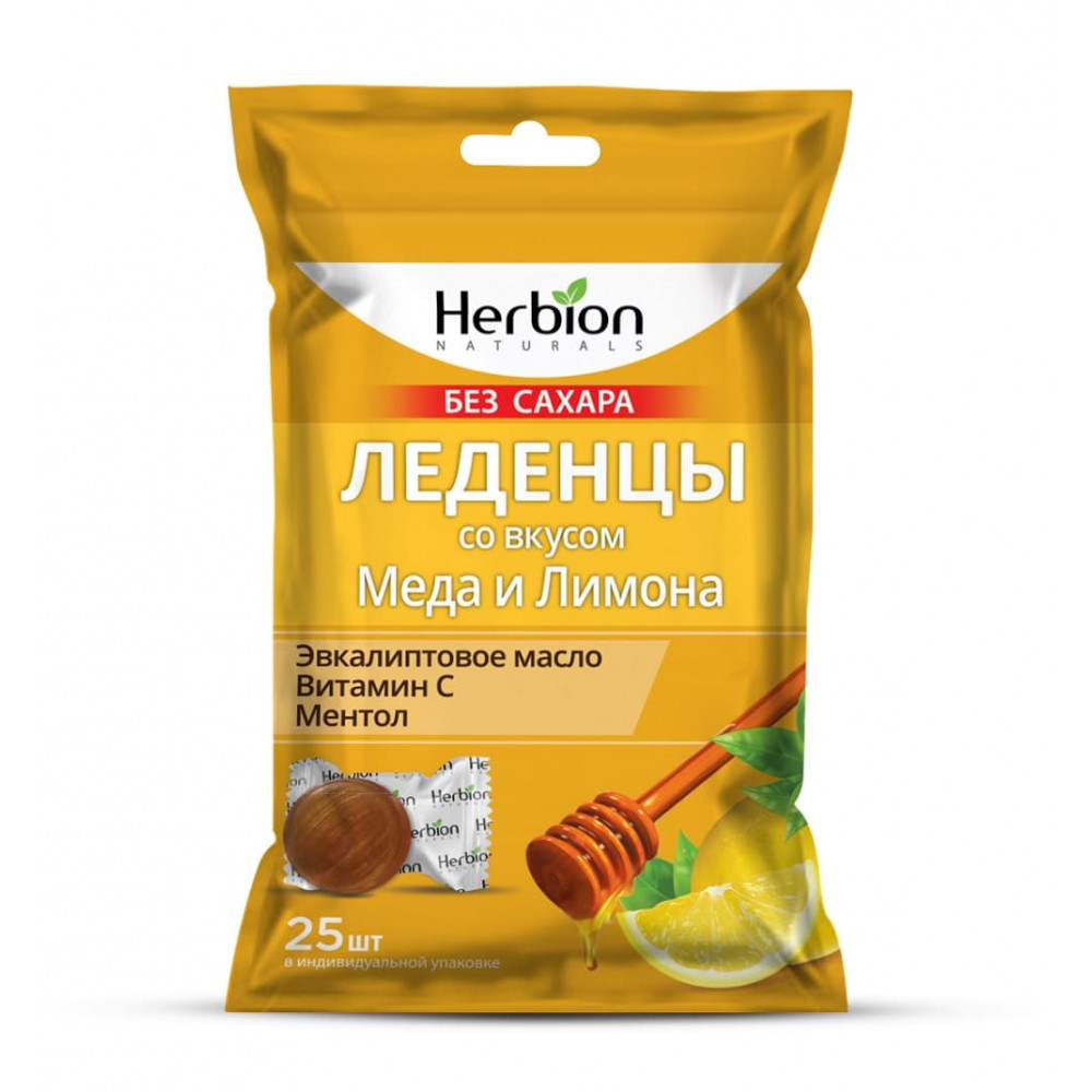 Herbion Леденцы без сахара, Медово-лимонные, 25 шт