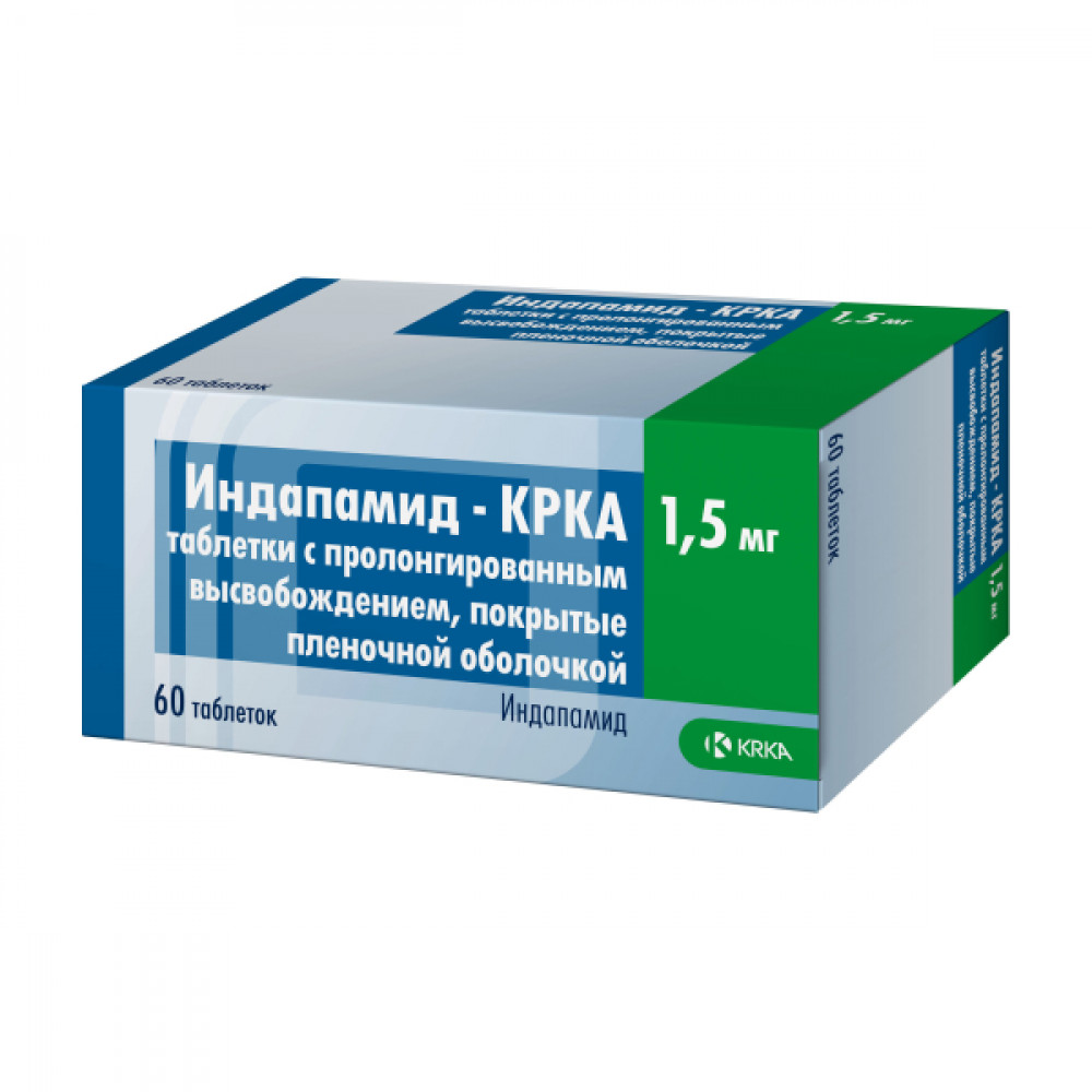 Индапамид-КРКА таблетки пролонг. действия 1,5 мг, 60 шт.